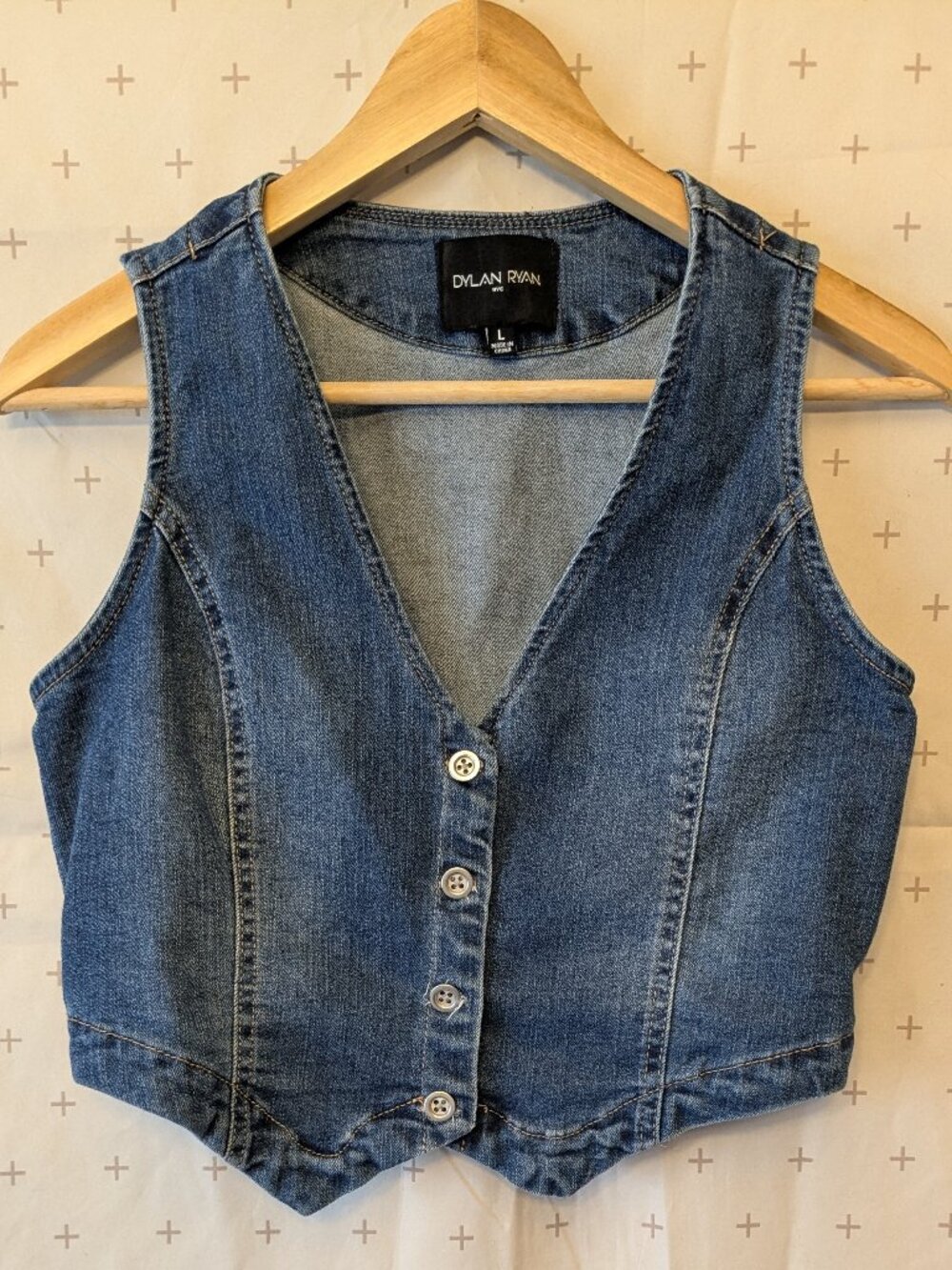 Dylan Ryan Vintage 90s Style Jean Denim Button Up Womens Cropped Vest Size Large